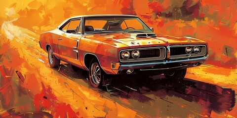 muscle car illustration, motors, roadtrips, ai image of cars