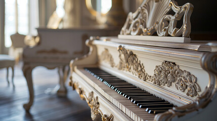 Closeup of antique piano keys