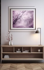 Muted purple forest scene; minimalist, moody print.
