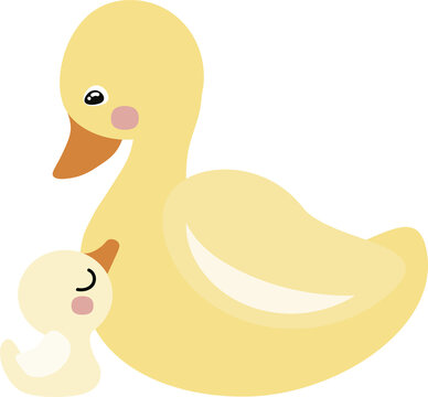 Abrazo de Mama pata con su hijo patito