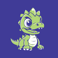 cute baby dinosaur, vector illustration, green and purple