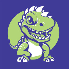 cute baby dinosaur, vector illustration, green and purple