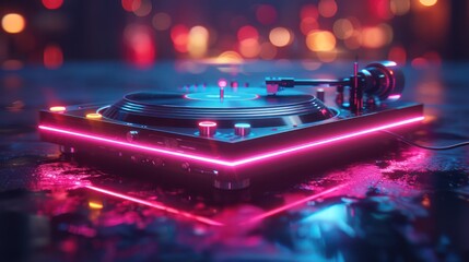 Capture a 3D render of a holographic gaming console, softly lit with neon colors, set against a dark background to highlight its sleek design and the latest in entertainment technology - obrazy, fototapety, plakaty