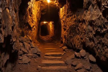 Dark Stone underground tunnel. Stone dark path. Generate Ai - 780006744