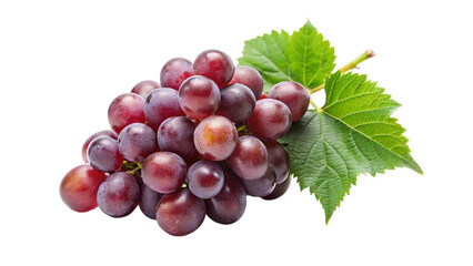 Ripe red grapes with leaves isolated on transparent background.