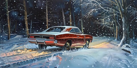 muscle car illustration, motors, roadtrips, ai image of cars