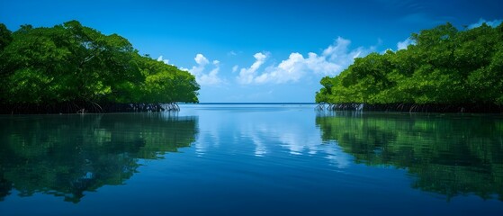 Symphony of Serenity: Guadeloupe Mangroves. Concept Nature Photography, Tropical Landscapes, Caribbean Biodiversity, Mangrove Conservation, Guadeloupe Ecosystems