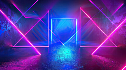 Abstract geometric neon pink and blue background