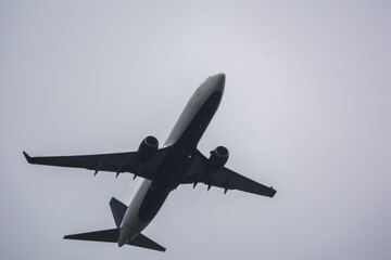 Commercial jet airliner taking off from international airport