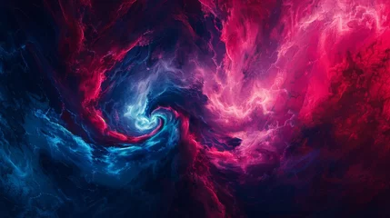 Fotobehang An abstract image featuring fusion, resurrection, and time travel elements into a background pattern of midnight blue, royal blue, and burgundy red. © Thor.PJ