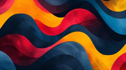 Abstract background pattern featuring dark navy blue, bright scarlet red, and light lemon yellow. Emphasizes negative space with a minimal, raw style. - obrazy, fototapety, plakaty