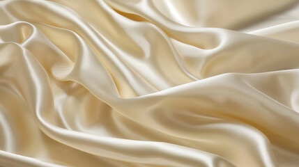 A shiny, smooth satin ivory fabric with a slight sheen and soft texture