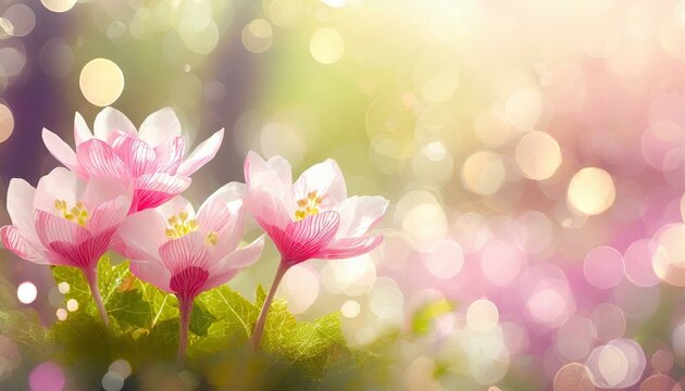 Gorgeous photo capturing the beauty of delicate pink flowers in a sunlit, sparkling bokeh background
