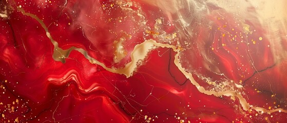 Abstract red and gold marble texture, elegant and refined. Red and gold paint mixed.