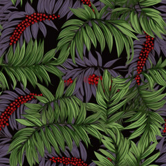 tropical leaves,vibrant color,vector graphic, seamless pattern