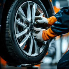 Tire service. Replacing a car wheel.