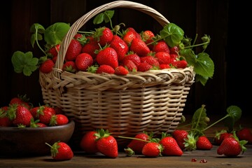 Colorful Strawberry basket. Nature food ripe. Generate Ai