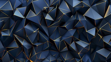 Abstract geometric background with dark blue crystals and reflective golden lines