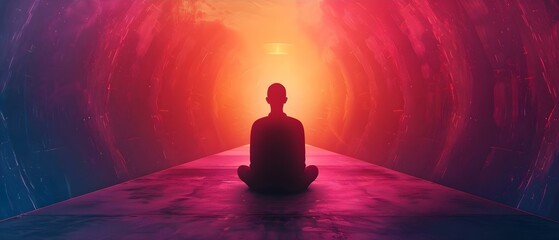 Enlightenment Quest: Sonic Journey Within. Concept Self-Discovery, Sound Therapy, Meditation Practice, Mindfulness Techniques, Inner Transformation - obrazy, fototapety, plakaty