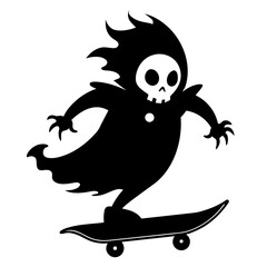 Vector, SVG Ghost playing Skateboard silhouette, laser cut, white background 