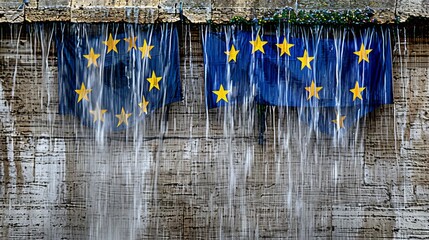 the eu flag hanging from a wall