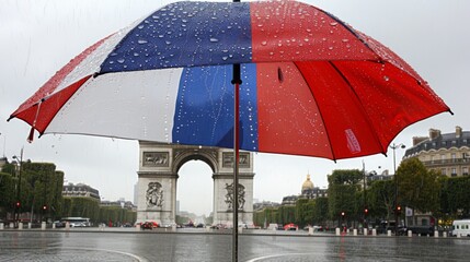 a person holding an umbrella in the rain in france - 780013128