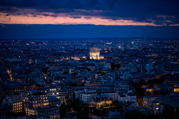 The Arc of triumph (Arc de triomphe) , viewed from Eiffel Tower , Paris , France 