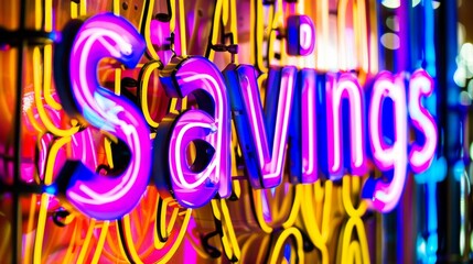 a neon sign with savings - 780014183