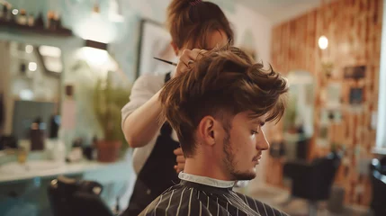  A talented hairdresser styling a client's hair with creativity and flair, transforming their look in a stylish salon. © Théo
