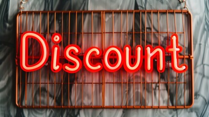 discount neon sign on metal cage - 780014565