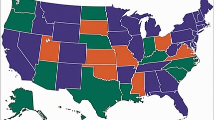 the us map, the purple and orange states are the states that have legalized marijuana - 780014772