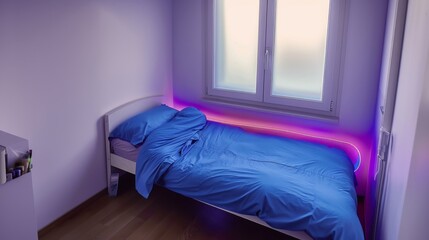 A bedroom with LED strips in a plasterboard - 780015144