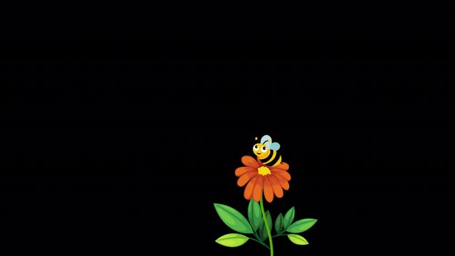 Honey bee sitting on flower 2d cartoon animation on alpha channel