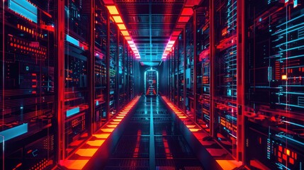 Data center full of computers ,High Internet Visualization.