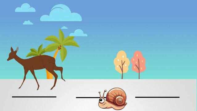2D animation of a running match between a mouse deer and a snail