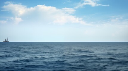 Obraz premium Distant photograph of far away oilrig seen from afar in the open ocean 