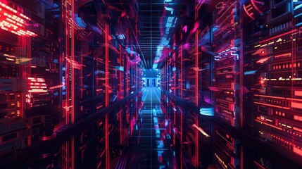 Data center full of computers ,High Internet Visualization.
