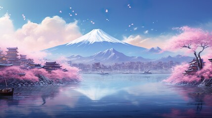 Picture-perfect imagery of Mount Fuji surrounded by cherry blossoms symbolizing the arrival of spring and natural beauty