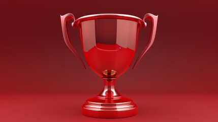 Red trophy on red background. Shiny award concept