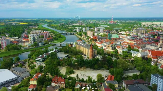 Panorama Main Square River Odra Opole Rynek Ratusz Aerial View Poland