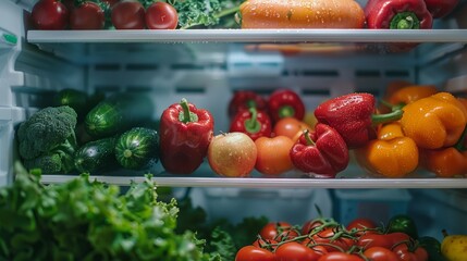 Fresh produce assortment in a refrigerator shelf
