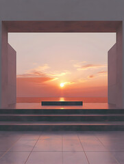 Fototapeta premium A view of the ocean with a sunset in the background. The sky is filled with clouds and the sun is setting. The scene is peaceful and serene