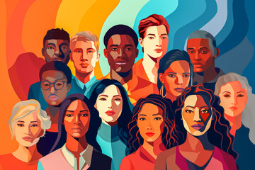 Concept illustration for Diversity. Stylish Flat Design People. A community where people of different races, genders, sexualities, and diverse values coexist.