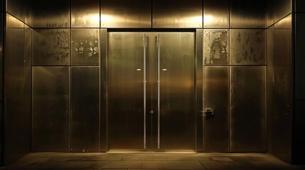Close-up on a sleek, metalic front door, epitomizing modern luxury and sophisticated design in 4K - obrazy, fototapety, plakaty