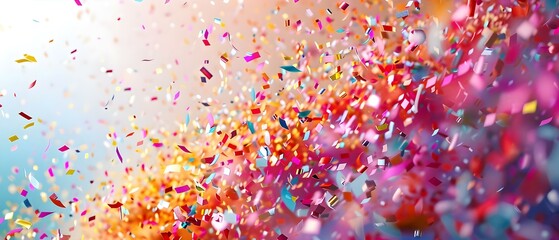 Colorful Confetti Explosion in Festive Celebration. Concept Colorful Confetti, Festive Celebration, Joyous Moments, Party Decor, Vibrant Festivities - obrazy, fototapety, plakaty