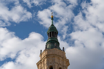 Fototapeta premium Elegant Mudejar Tower Against Clear Sky - Zaragoza Basilica Detail