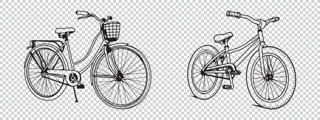 Obraz premium Bicycle icon symbol set, vector illustrations on transparent background
