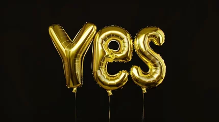 Crédence de cuisine en verre imprimé Typographie positive Golden YES balloons on a black background. Celebration and positive answer concept