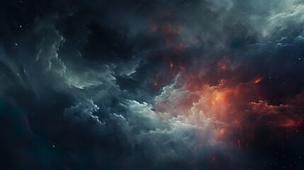 An ethereal space nebula with swirling red, blue, and purple hues, giving a sense of a mysterious...