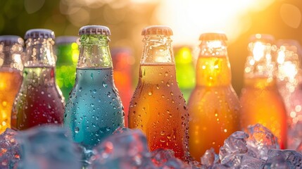 ice-cold soda bottles glistening in the morning sun